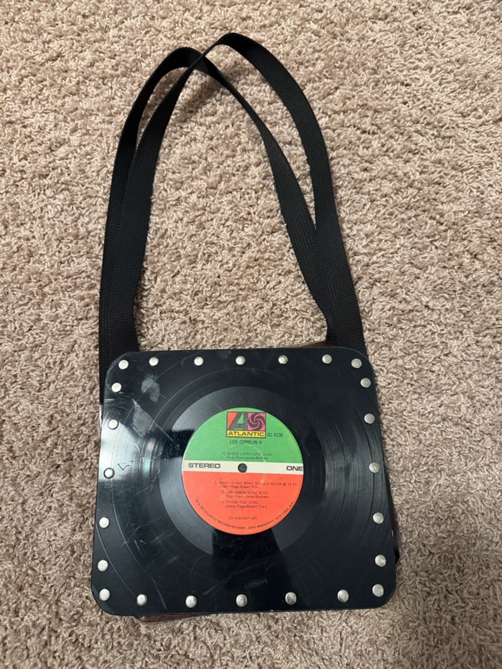 Vinyl Record Shoulder Bag with Black Strap and Studs